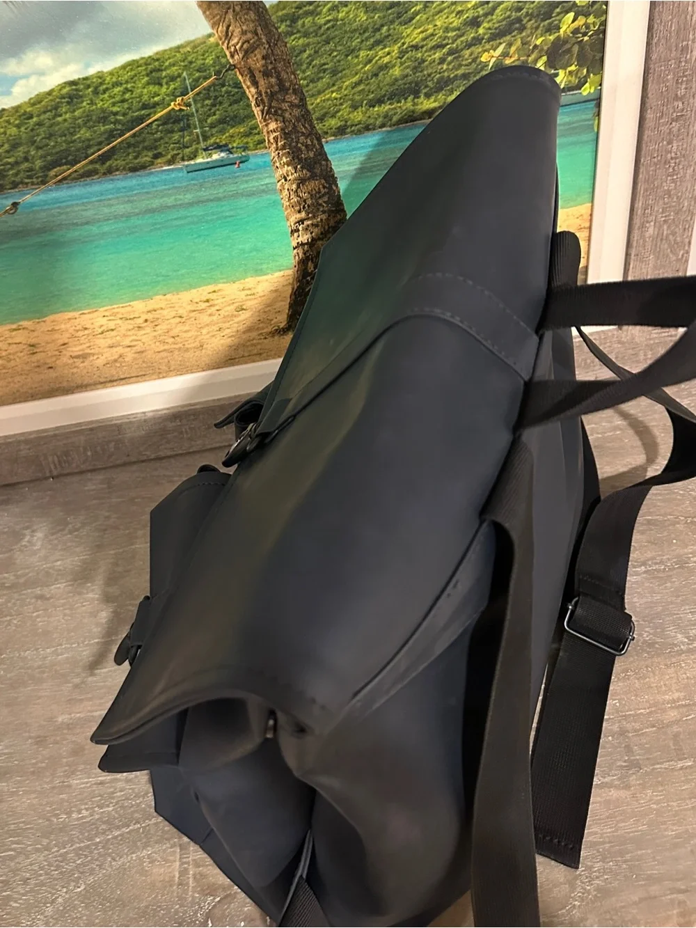 Rains Navy Roll-Top Backpack with Front Flap Pockets